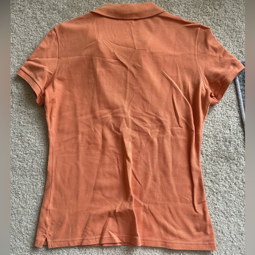 Lacoste Women’s Cut Coral-Orange Polo with Signature Crocodile Summery Beach - Picture 5 of 5